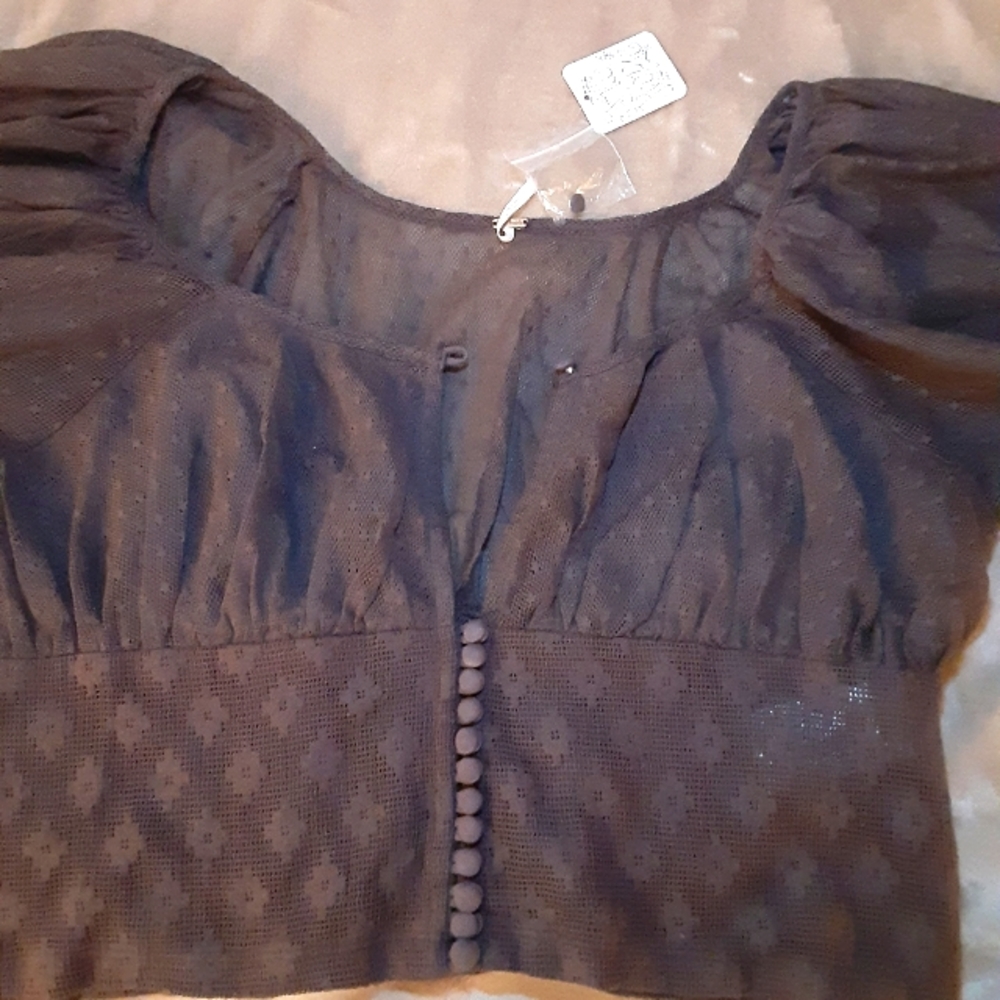 Free People Lace Crop Top w/ Puffy Sleeves